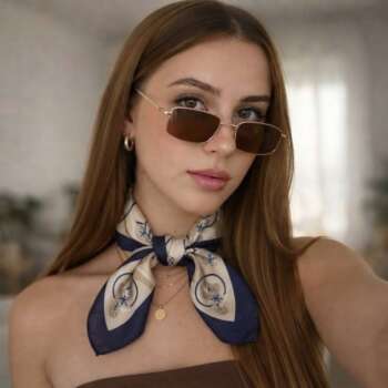 Krem Lacivert Çiçekli Geometrik Kadın Fular